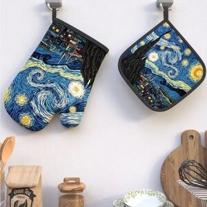 LAST ONE 2pc. Starry Night Oven Mitt and Pot Holder Set NIP